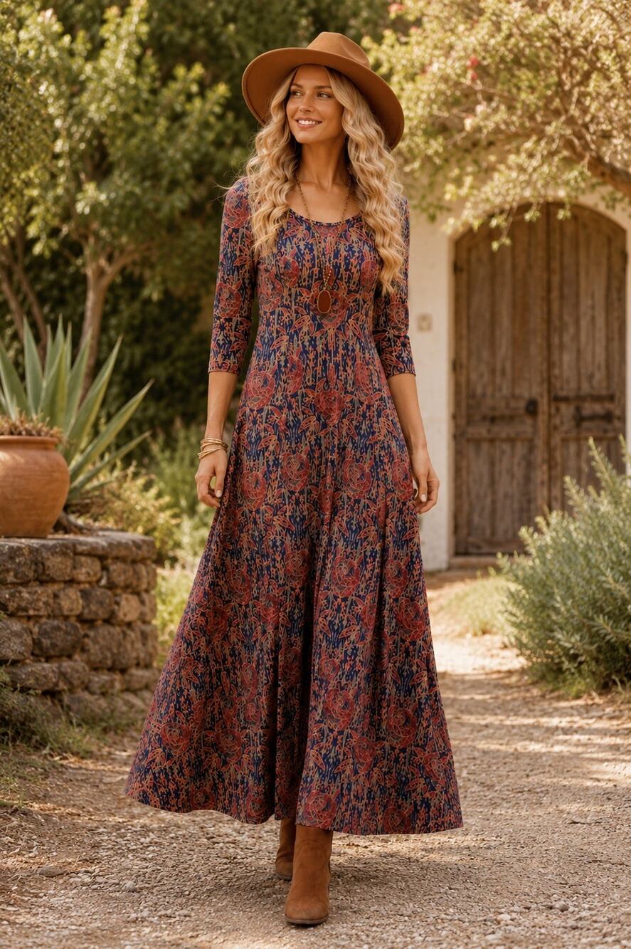 Soft Surroundings NWT $140 Alcott Floral Fall Print Maxi Dress 2XL Boho Cottage
